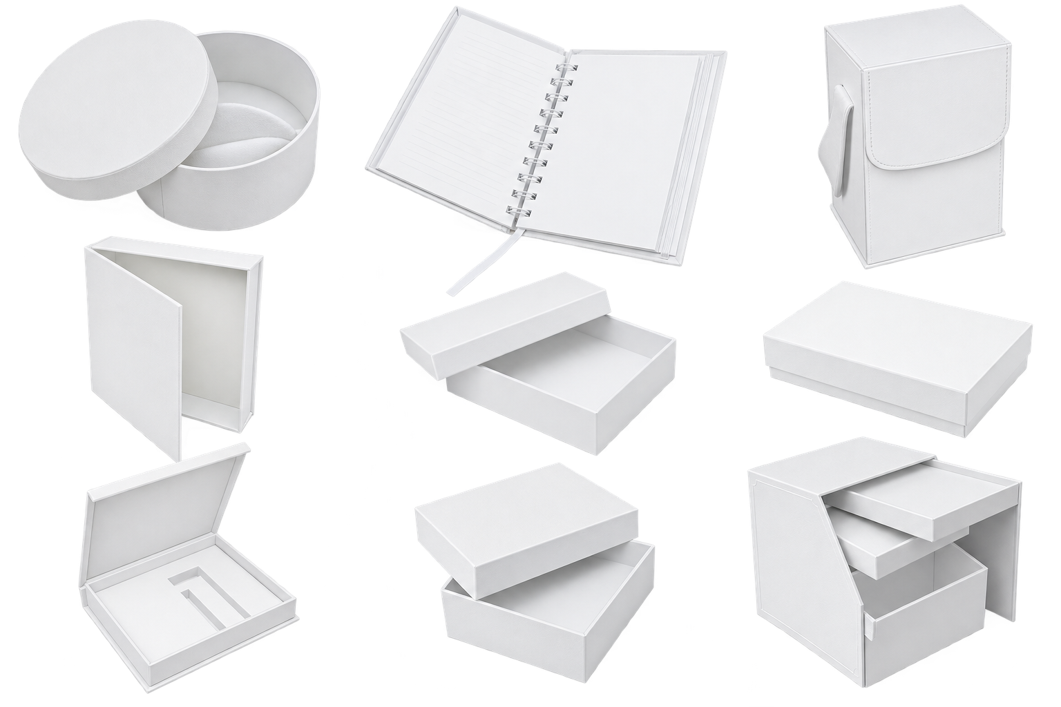 Chengxi collection of white gift boxes, book-style packaging, drawer boxes and a notebook