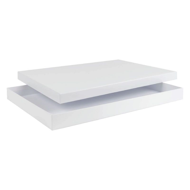White two-piece rigid box with a separate raised lid